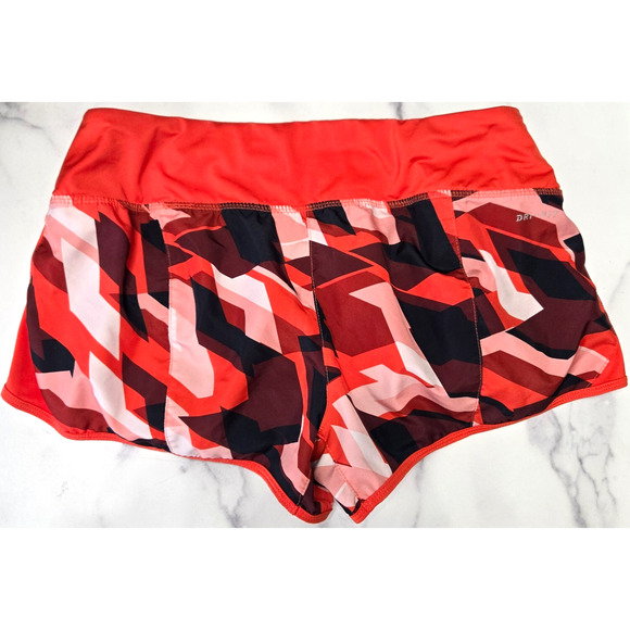 Nike Womens Running Shorts Medium Orange Geo Groove Printed Dri Fit Active Gym - Picture 2 of 7